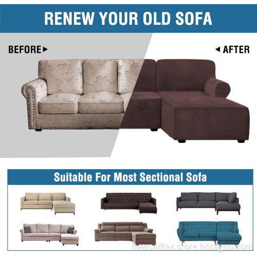 Thick Velvet Stretch 2 Pieces L-Shaped Sofa Covers